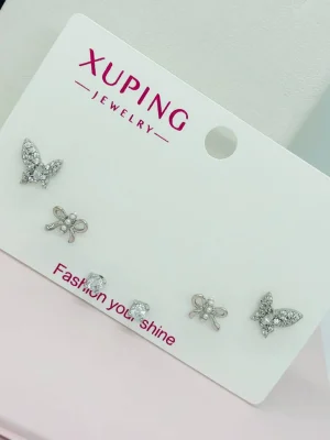 Сережки цвяшки родій з фіанітом (комплект). Xuping з медичного золота  18к 51942